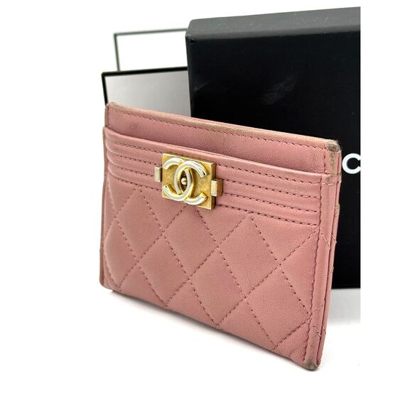 Chanel Metallic Quilted Boy Card Holder Pink*FULL INCLUSION*original COA CARD - Picture 2 of 13